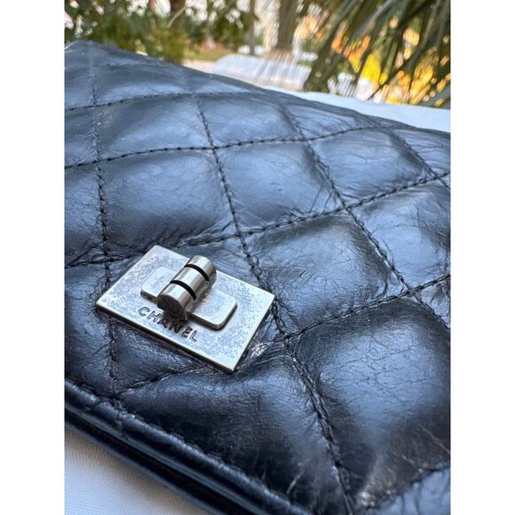 🍒 CHANEL 2.55 Line Matelasse Long Wallet Black Leather Quilted France w/Dustbag - Picture 13 of 13